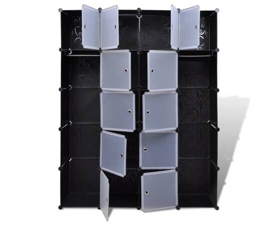 Dulap modular 14 compartimente alb și negru 37 x 146 x 180,5 cm, 4 image