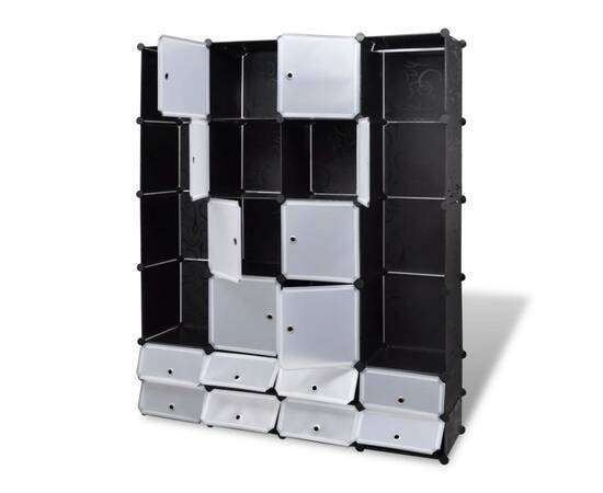 Dulap modular cu 18 compartimente alb și negru 37x146x180,5 cm, 3 image