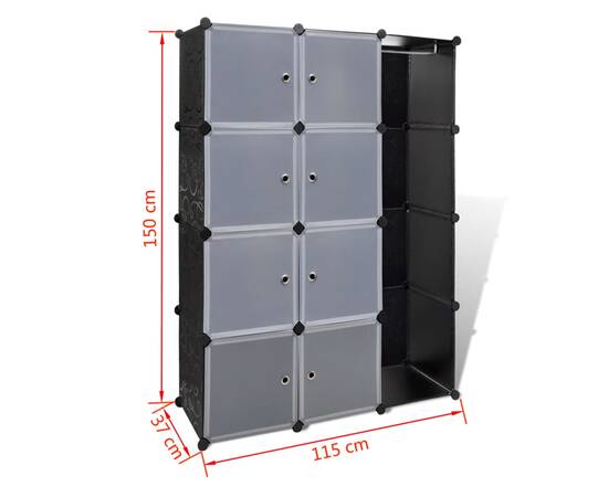 Dulap modular cu 9 compartimente, 37x115x150 cm, negru și alb, 7 image