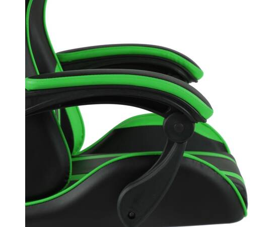 Scaun de racing suport picioare negru/verde piele ecologică, 5 image