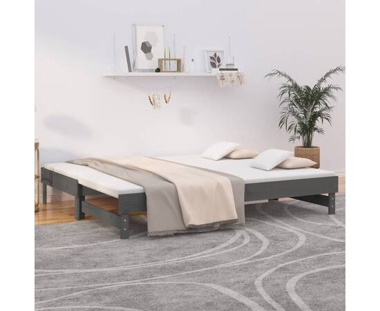 Pat de zi extensibil, gri, 2x(100x200) cm, lemn masiv de pin