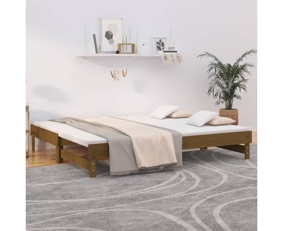 Pat de zi extensibil, maro miere, 2x(90x200) cm, lemn masiv pin