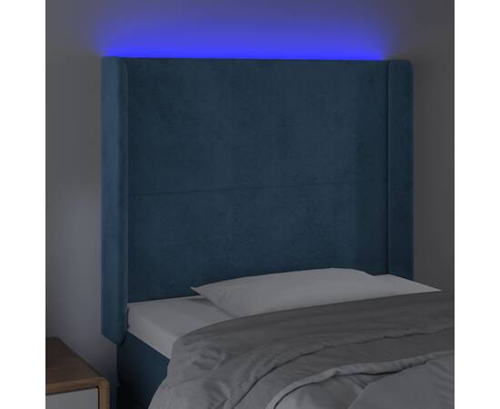 Tăblie de pat cu led, albastru închis, 103x16x118/128cm catifea, 4 image