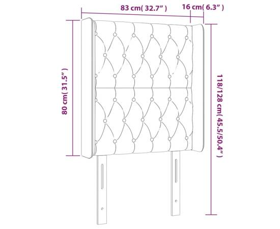 Tăblie de pat cu led, albastru închis, 83x16x118/128cm, catifea, 6 image