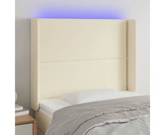 Tăblie de pat cu led, crem, 93x16x118/128 cm, piele ecologică