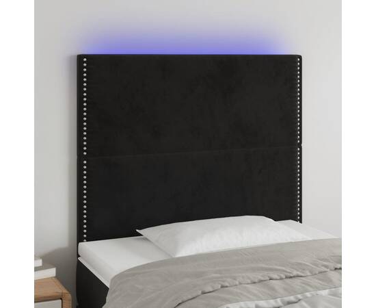 Tăblie de pat cu led, negru, 100x5x118/128 cm, catifea