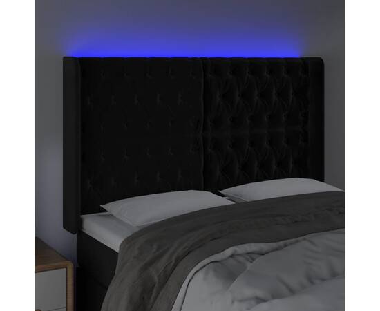 Tăblie de pat cu led, negru, 163x16x118/128 cm, catifea, 4 image