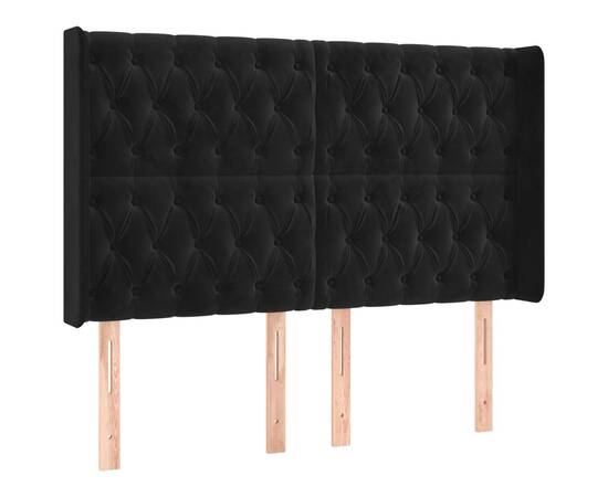 Tăblie de pat cu led, negru, 163x16x118/128 cm, catifea, 3 image