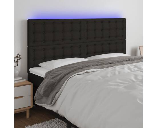 Tăblie de pat cu led, negru, 200x5x118/128 cm, textil