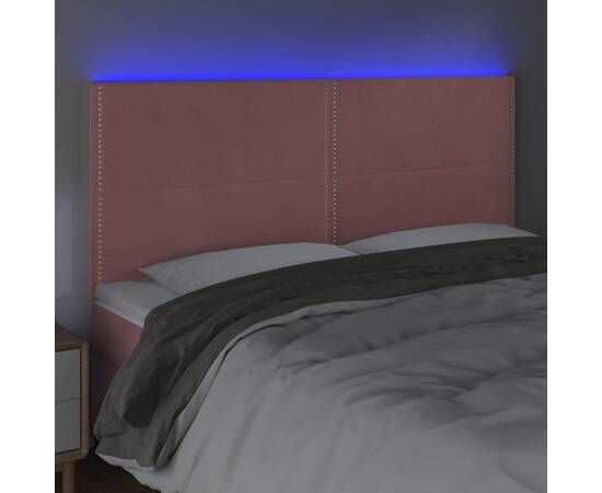 Tăblie de pat cu led, roz, 160x5x118/128 cm, catifea, 3 image