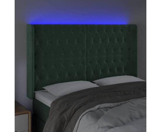 Tăblie de pat cu led, verde închis, 163x16x118/128 cm, catifea, 4 image