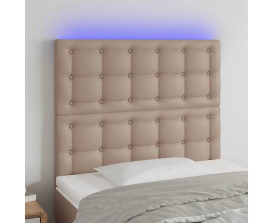 Tăblie de pat cu led cappuccino 90x5x118/128cm, piele ecologică