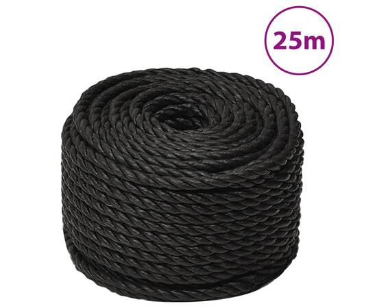 Frânghie de lucru, negru, 14 mm, 25 m, polipropilenă