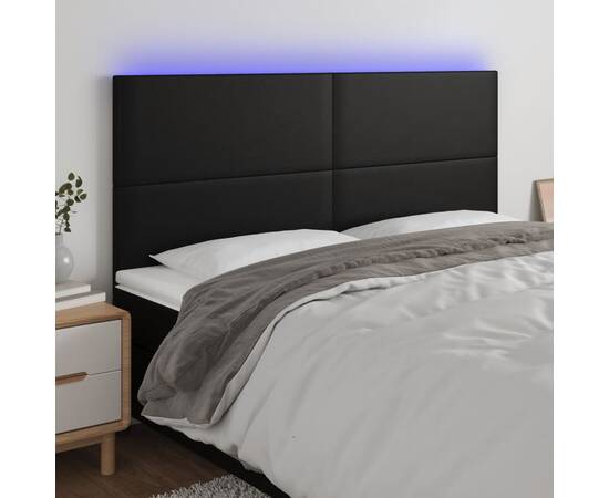 Tăblie cu led-uri, negru, 160x5x118/128 cm, piele ecologică