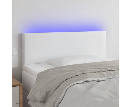 Tăblie de pat cu led, alb, 100x5x78/88 cm, piele ecologică