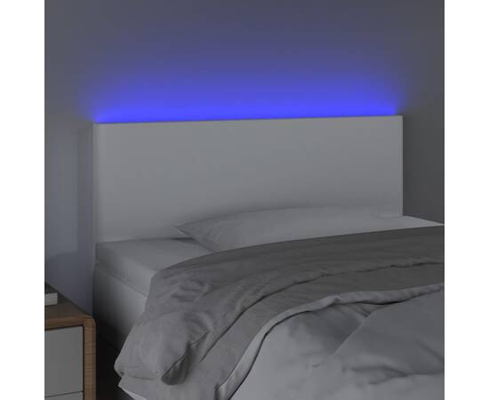 Tăblie de pat cu led, alb, 100x5x78/88 cm, piele ecologică, 3 image