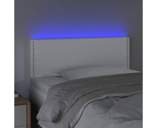 Tăblie de pat cu led, alb, 100x5x78/88 cm, piele ecologică, 3 image