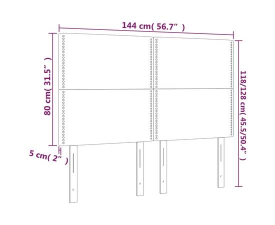 Tăblie de pat cu led, alb, 144x5x118/128 cm, piele ecologică, 6 image