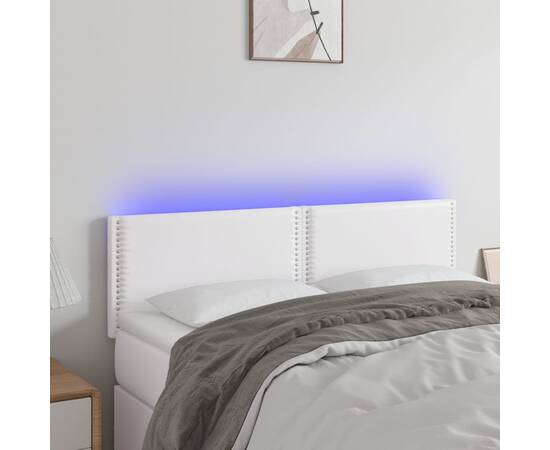 Tăblie de pat cu led, alb, 144x5x78/88 cm, piele ecologică