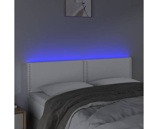 Tăblie de pat cu led, alb, 144x5x78/88 cm, piele ecologică, 3 image