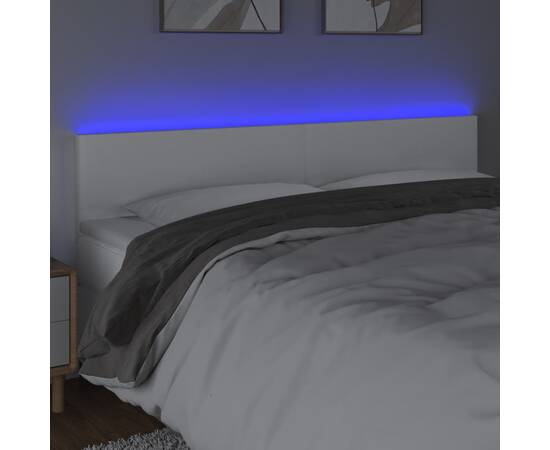 Tăblie de pat cu led, alb, 160x5x78/88 cm, piele ecologică, 3 image