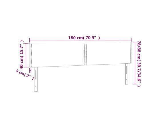 Tăblie de pat cu led, alb, 180x5x78/88 cm, piele ecologică, 6 image