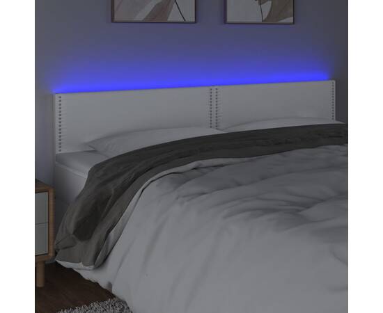 Tăblie de pat cu led, alb, 180x5x78/88 cm, piele ecologică, 3 image