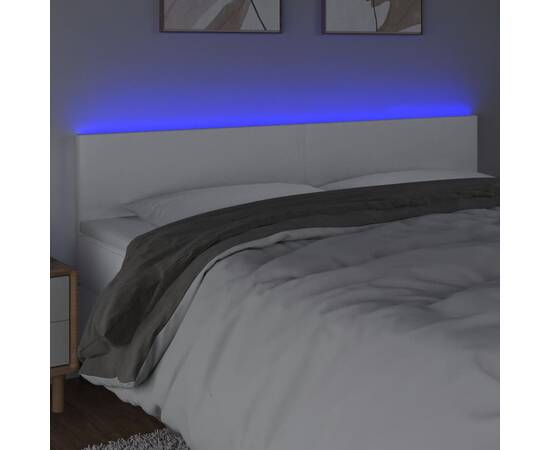 Tăblie de pat cu led, alb, 200x5x78/88 cm, piele ecologică, 3 image
