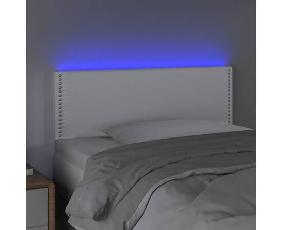 Tăblie de pat cu led, alb, 90x5x78/88 cm, piele ecologică, 3 image