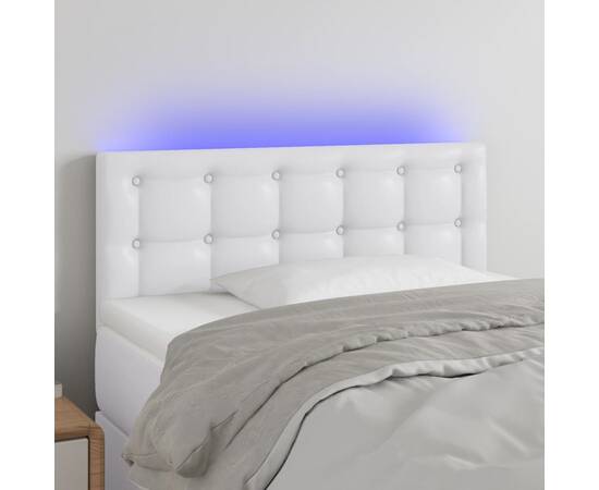 Tăblie de pat cu led, alb, 90x5x78/88 cm, piele ecologică