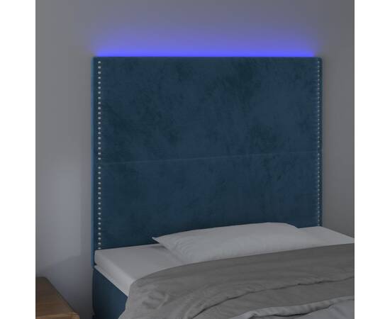 Tăblie de pat cu led, albastru închis, 80x5x118/128cm, catifea, 3 image