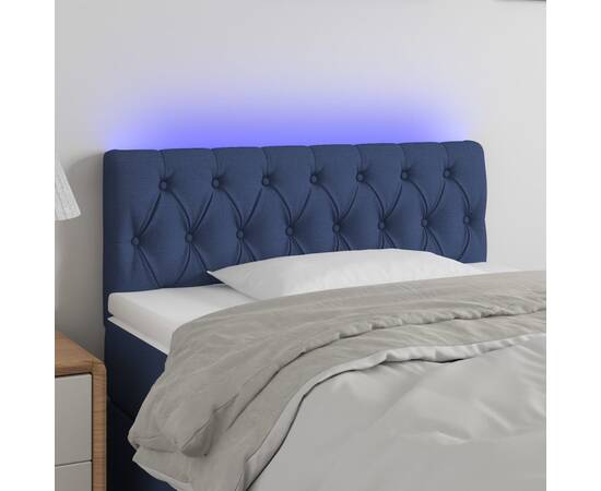 Tăblie de pat cu led, albastru, 90x7x78/88 cm, textil