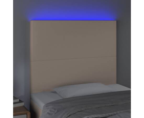 Tăblie de pat cu led, cappuccino, 100x5x118/128 cm, piele eco, 3 image