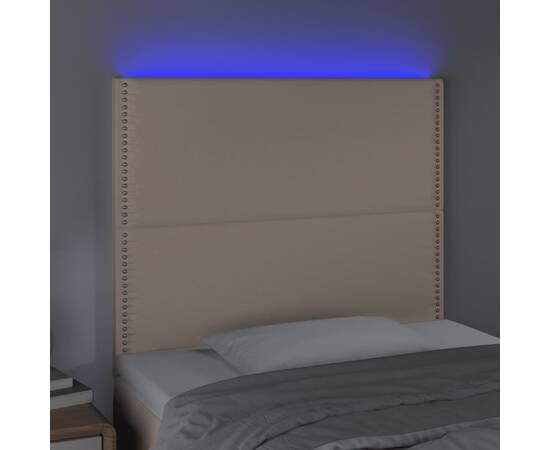 Tăblie de pat cu led, cappuccino, 100x5x118/128 cm, piele eco, 3 image