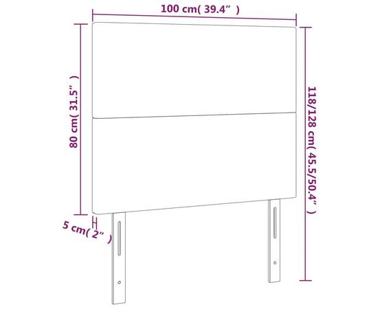 Tăblie de pat cu led, crem, 100x5x118/128 cm, textil, 6 image