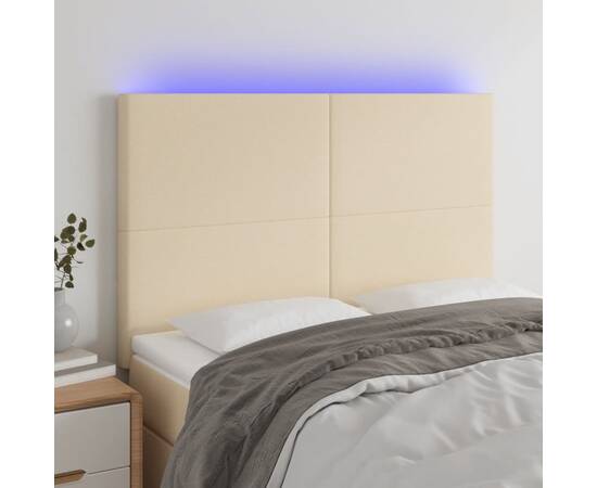 Tăblie de pat cu led, crem, 144x5x118/128 cm, textil