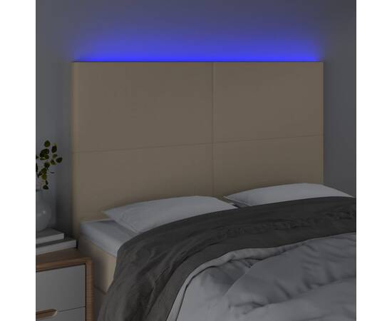 Tăblie de pat cu led, crem, 144x5x118/128 cm, textil, 3 image