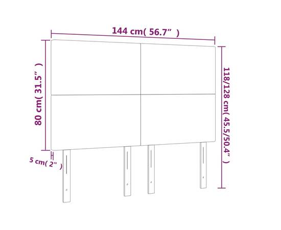 Tăblie de pat cu led, crem, 144x5x118/128 cm, textil, 6 image