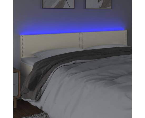 Tăblie de pat cu led, crem, 160x5x78/88 cm, piele ecologică, 3 image
