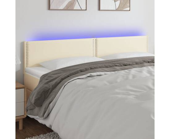 Tăblie de pat cu led, crem, 160x5x78/88 cm, piele ecologică