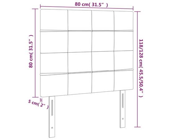 Tăblie de pat cu led, crem, 80x5x118/128 cm, textil, 6 image