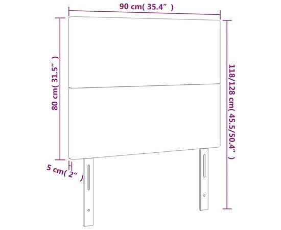 Tăblie de pat cu led, crem, 90x5x118/128 cm, textil, 6 image