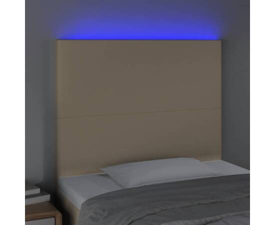 Tăblie de pat cu led, crem, 90x5x118/128 cm, textil, 3 image
