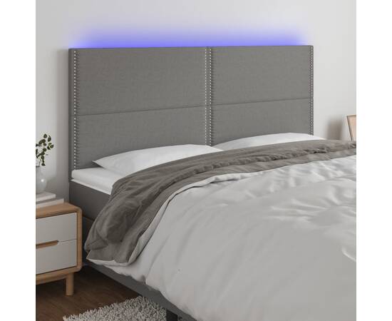 Tăblie de pat cu led, gri închis, 180x5x118/128 cm, textil