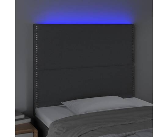 Tăblie de pat cu led, gri închis, 80x5x118/128 cm, textil, 3 image