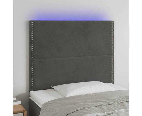 Tăblie de pat cu led, gri închis, 90x5x118/128 cm, catifea