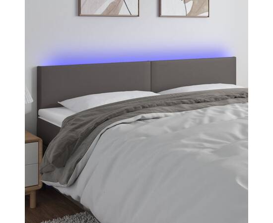 Tăblie de pat cu led, gri, 160x5x78/88 cm, piele ecologică