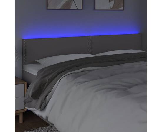 Tăblie de pat cu led, gri, 160x5x78/88 cm, piele ecologică, 3 image