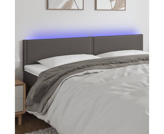 Tăblie de pat cu led, gri, 160x5x78/88 cm, piele ecologică