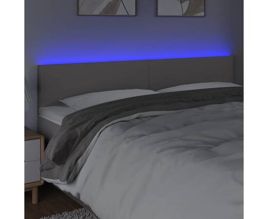 Tăblie de pat cu led, gri, 180x5x78/88 cm, piele ecologică, 3 image
